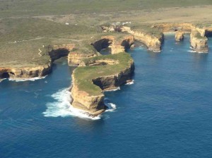 Aerial view of The Loch Ard Gorge from helicopter