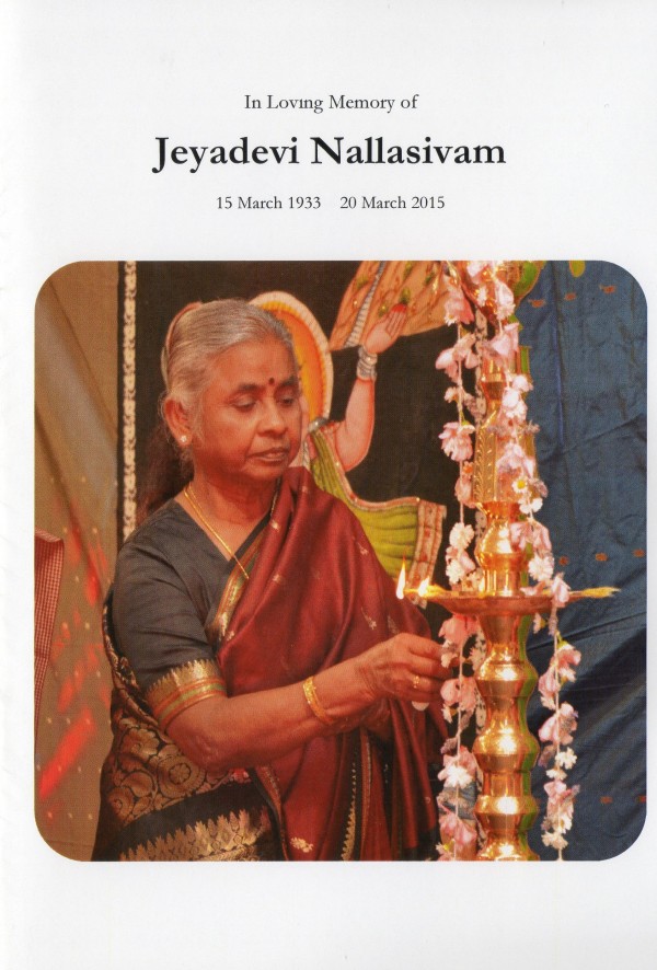 In loving memory of Jeyadevi Nallasivam (nee Selvadurai) 1933-2015