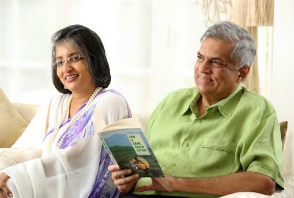 Wickremesinghe relaxing with his wife Maithree Wickremesinghe