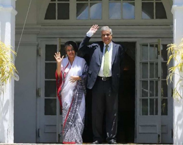 Prime Minister Ranil Wickremesinghe with his wife Maithree at the Media event